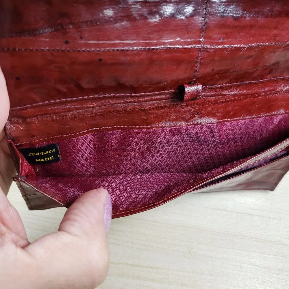 Vintage Eel Skin Burgundy  Wallet Check Book Cover Snap 7